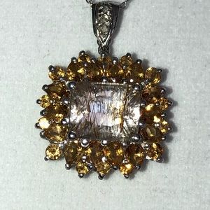 Golden Rutilated Quartz, Citrine & Diamonds Gemstones (10.72 cts) Necklace